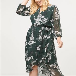 Floral Chiffon Faux-Wrap Midi Dress